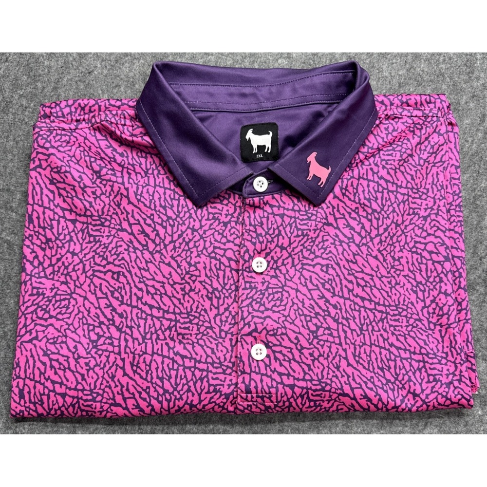 Goated Golf Mens Size 2XL EP Magenta Goat Athletic Golf Polo Shirt Stretch Wick